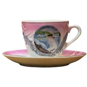 Vintage Souvenir Mini Teacup/Saucer Commemorative Niagara Falls Prospect Point